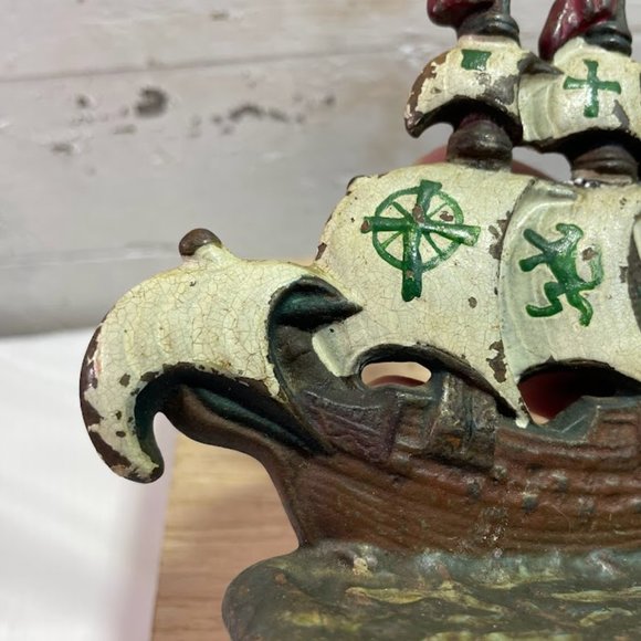 Vintage Connecticut Foundry Pirate Galleon Cast Iron Painted Bookends Pirates - Picture 15 of 15